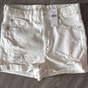American Eagle Outfitters White Jean Shorts Frayed Hem